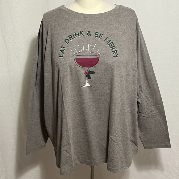Ugly Christmas Shirt Eat Drink Be Merry Wine Drink Top Womens Plus Size 5X - Picture 1 of 4